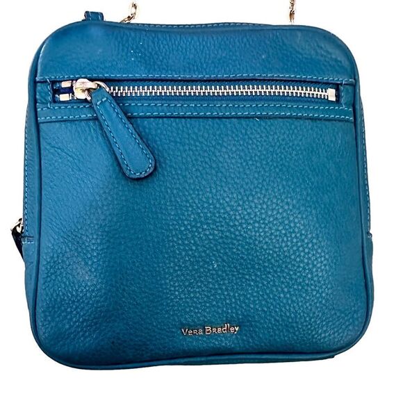 Vera Bradley ~ Elena Teal Green zipped mini crossbody w/ gold chain strap - Picture 2 of 16